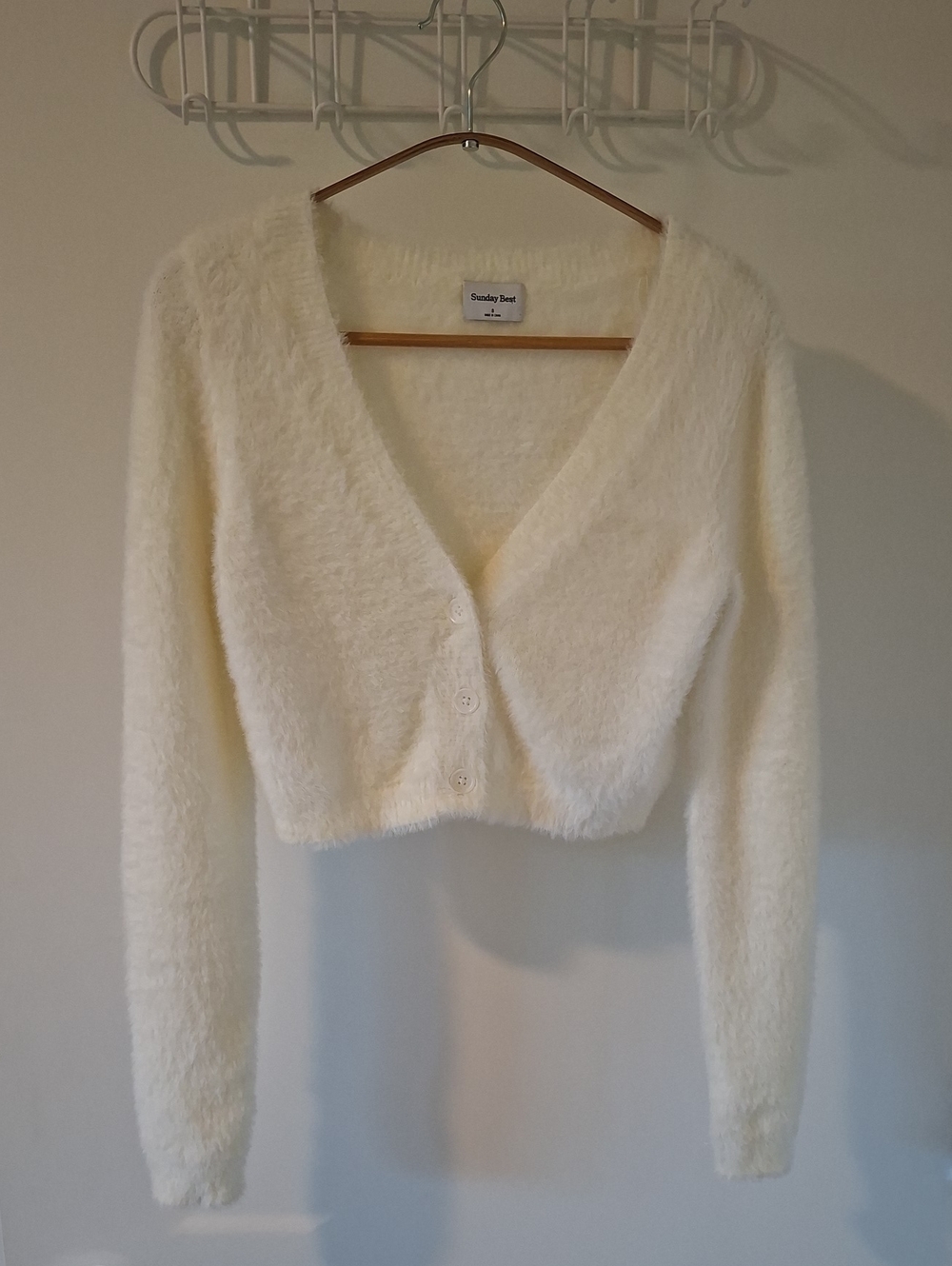 Sunday Best Cozy Fluffy Super Soft White "Reese" Cropped Cardigan (Size S)